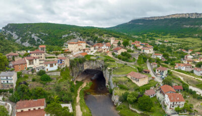Beautiful view of Puentedey, a picturesque village with a natural bridge over the river. Merindades, Burgos, Spain, One of the Beautiful Towns